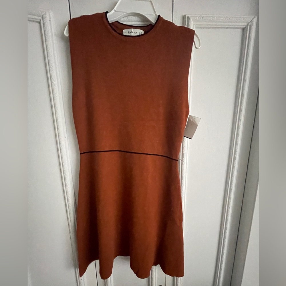 Zara knit knee high dress. Gorgeous rust color and piping details.